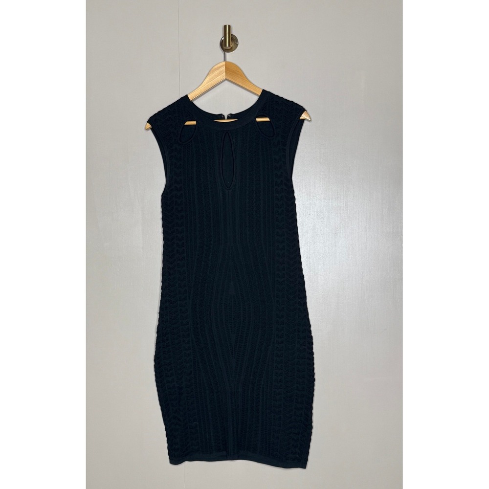 Bebe Textured Black Bodycon Sweater Dress Cutout Midi Large - Picture 2 of 10